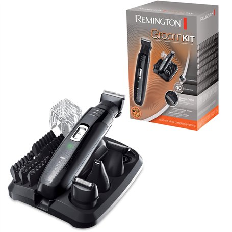 Remington Tondeuse Barbe [Multifonction 10 accessoires] GroomKit (Polyvalent: Poils du visage, 4 têtes interchangeables, Lames T
