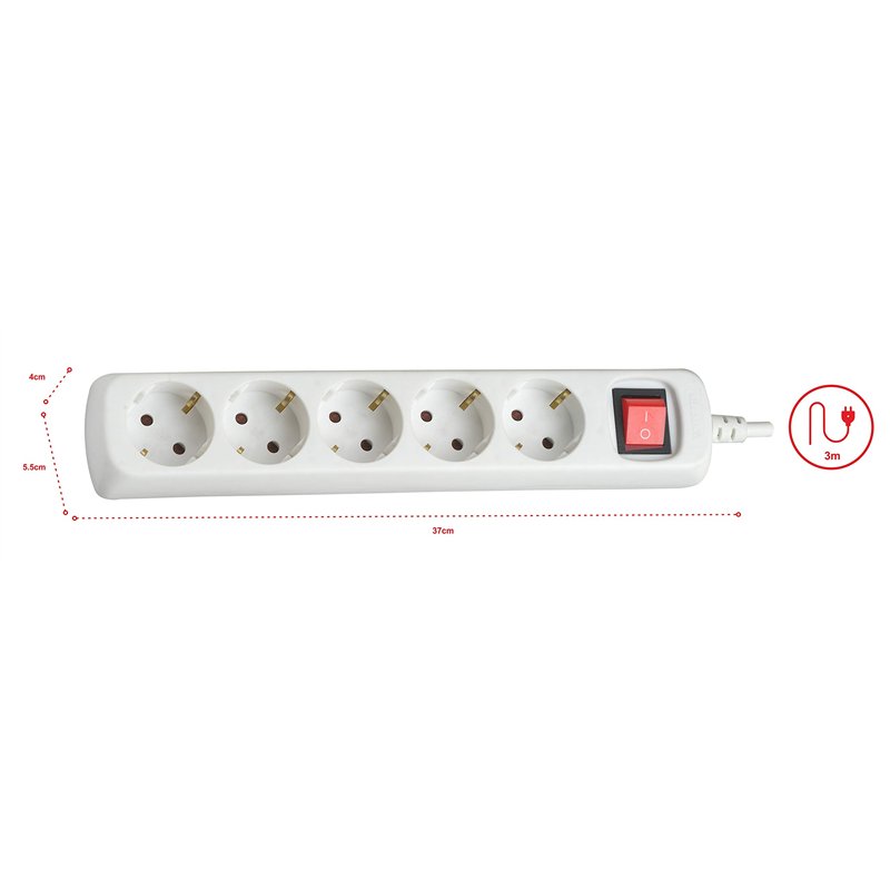 Image secondaire de Silver Electronics 9631 – Base Électrique 5 sorties avec interrupteur (3 m) couleur blanc