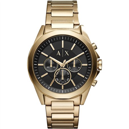 Armani Exchange Montre pour homme , mouvement chronographe, boîtier en acier inoxydable doré de 44 mm avec bracelet en acier ino