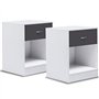 IDMarket - Lot de 2 Tables de Chevet Olga 1 tiroir avec Niche Bois Blanc et tiroir Gris
