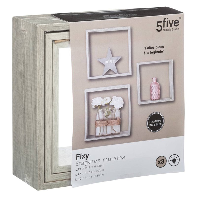 Image secondaire de 5 five simply smart 3 Grandes étagères murales Cube Effet chêne Gris Fixy