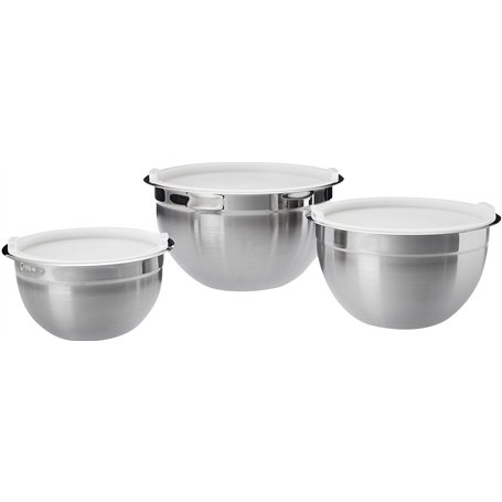 Amazon Basics Maison Lot de 3 saladiers en acier inoxydable, Argenté
