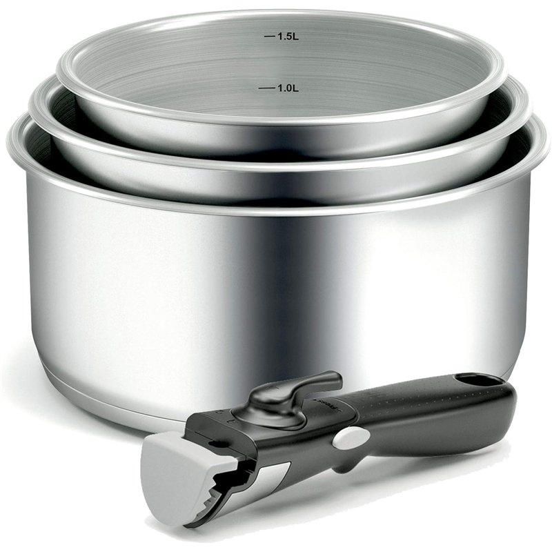 Backen 191199, Set de Casseroles 16,18,20cm, Inox, 4 Pièces, Tous Feux dont Induction, 1poignée amovible, Empilable, Compatible