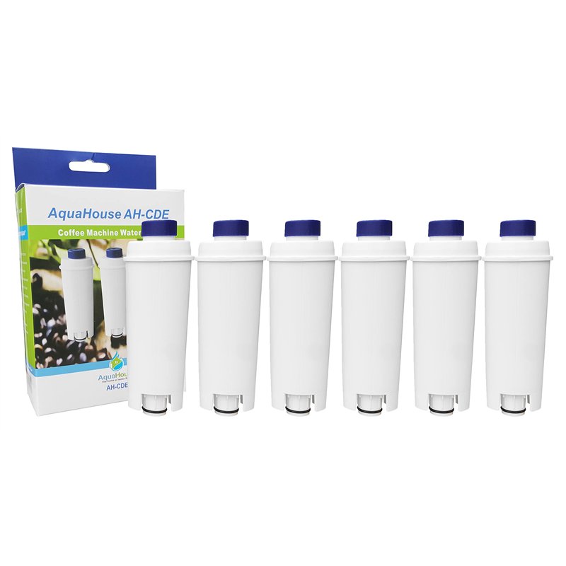 Aquahouse AH-CDE Lot de 6 filtres à eau compatibles avec machines expresso DeLonghi et Bean to Cup DLSC002, SER3017, 5513292811,