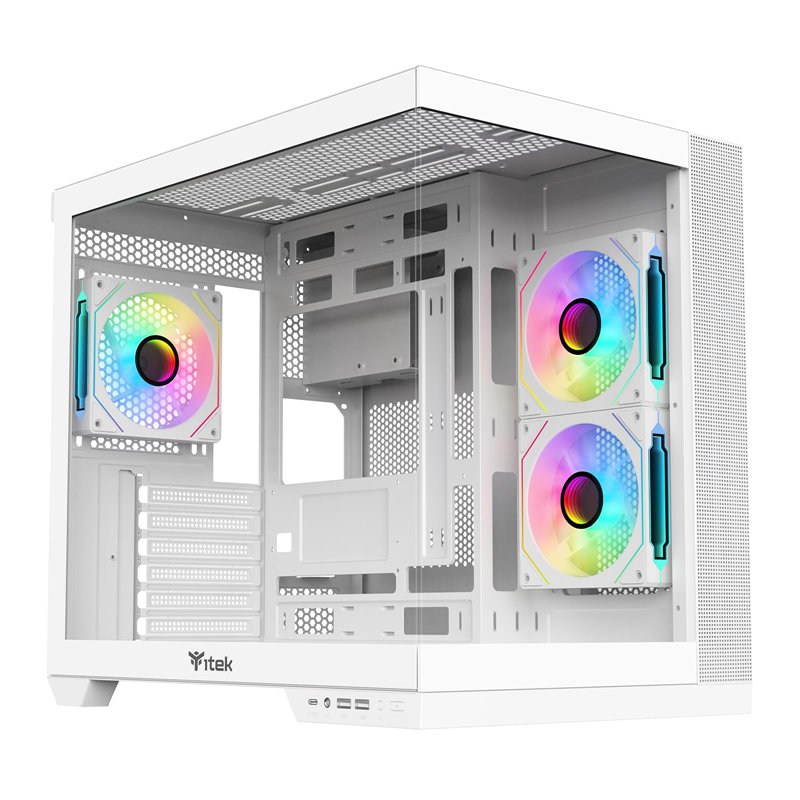 Itek Case Dark Cave DS - Tour de Jeu, ATX, Ventilateur ARGB 3x12 cm, 2xUSB3, Type-C, Verre Temp sur Panneau latéral et Avant, Wh