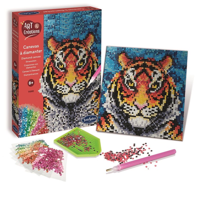 Sentosphère - 3902027 - Kit de Peinture Diamant - Tigre - Loisirs Créatifs - DIY pour Enfants et Adultes