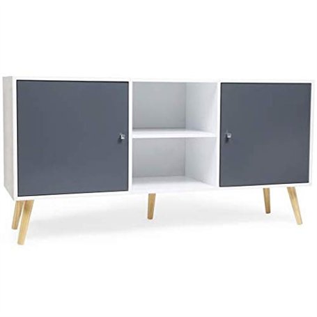 IDMarket - Buffet Bas scandinave 140 cm Effie 2 Portes Bois Blanc et Gris