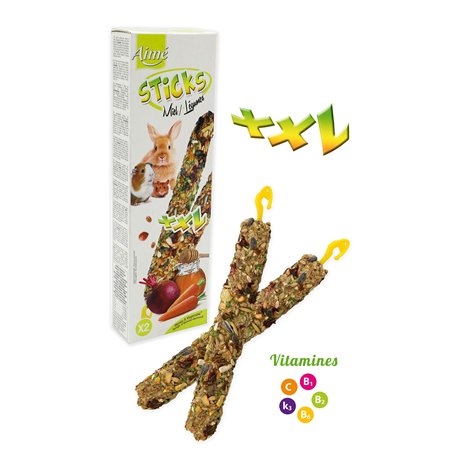 Aime Baguettes à Ronger XXL Miel/Légumes pour Rongeurs/Lapins/Friandises Sticks/2 Baguettes XXL Gourmandes
