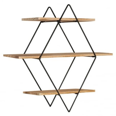 IDMarket - Etagère murale losange LILY 3 niveaux bois et métal design industriel