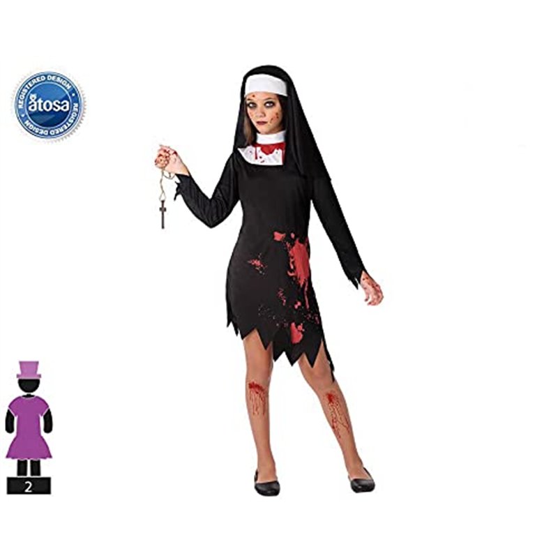 Image secondaire de Atosa-65865 Déguisement Religieuse Ensanglanté, Femme, 65865, Noir, 5-6 Ans