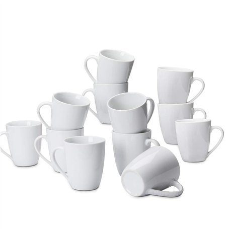 Amazon Basics Service de tasses à café, 12 unité, lot de 1, Porcelaine, 355 ml, Blanc (Anciennement marque AmazonCommercial)