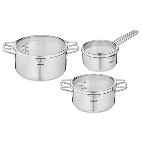 Tefal Nordica Batterie de cuisine 6 pièces Casserole 16 cm, Faitouts 20/24 cm en acier inoxydable garanti 10 ans, 3 couvercles v