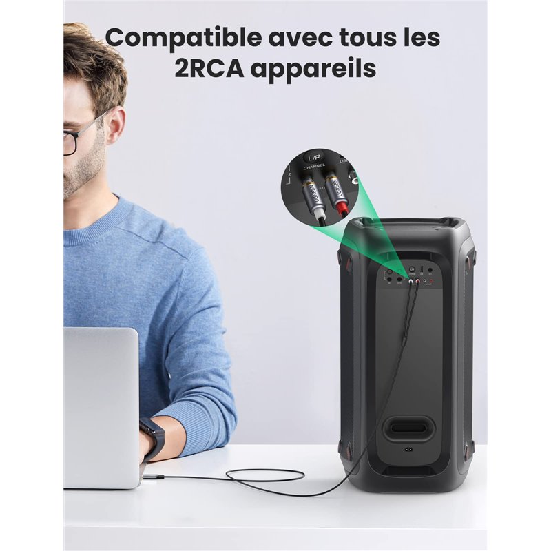 Image secondaire de UGREEN Câble 2RCA USB C Audio Stéréo Adaptateur Type C Mâle vers 2RCA Mâle Y Auxiliaire Audio Câble Numérique Compatible avec Té