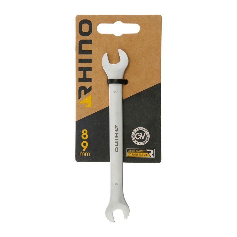 RHINO - Clé à fourches, Clé Plate, clé de Serrage à fourches - Diamètre 8 x 9 mm - Fabriqué en Acier (Chrome Vanadium) - Haute q