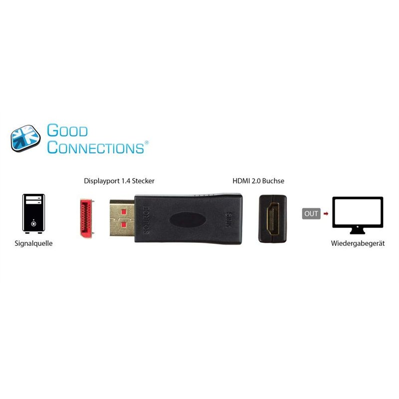 Image secondaire de Good Connections Adaptateur DisplayPort 1.4 vers HDMI 2.0-4 K/UHD @ 60 Hz - Connecteur DP mâle vers HDMI Femelle - Connecteurs p