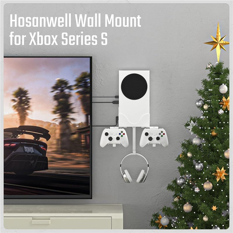 Image secondaire de Hosanwell Support Mural Xbox Series S Ensemble pour Contrôleur, Console et Casque, Support Solide avec Tapis Antidérapant, Encoc