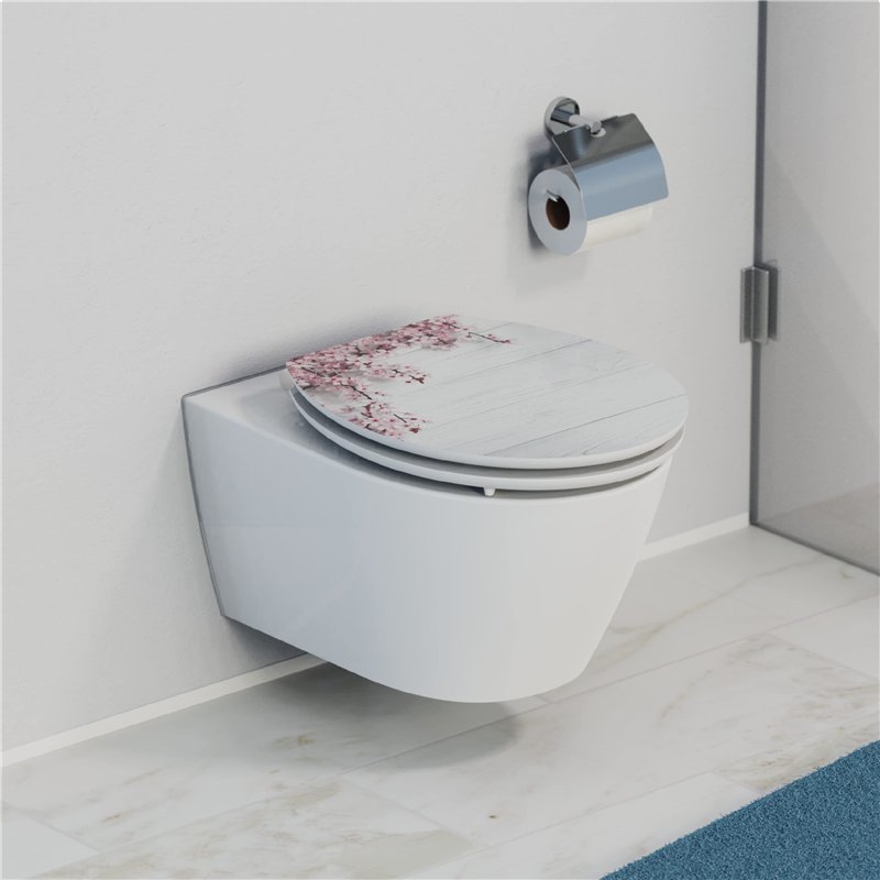 Image secondaire de Schütte Siège WC FLOWERS AND WOOD High Gloss avec noyau en bois MDF, couvercle de WC brillant avec abaissement automatique Motif