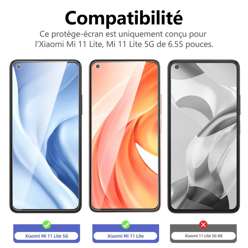 Image secondaire de NEW'C Lot de 3, Verre Trempé pour Xiaomi Mi 11 Lite/Mi 11 Lite 5G, Film Protection écran - Anti Rayures - sans Bulles d'air -Ult
