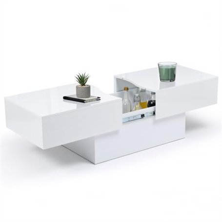 IDMarket - Table Basse coulissante rectangulaire Marta Bois Blanc