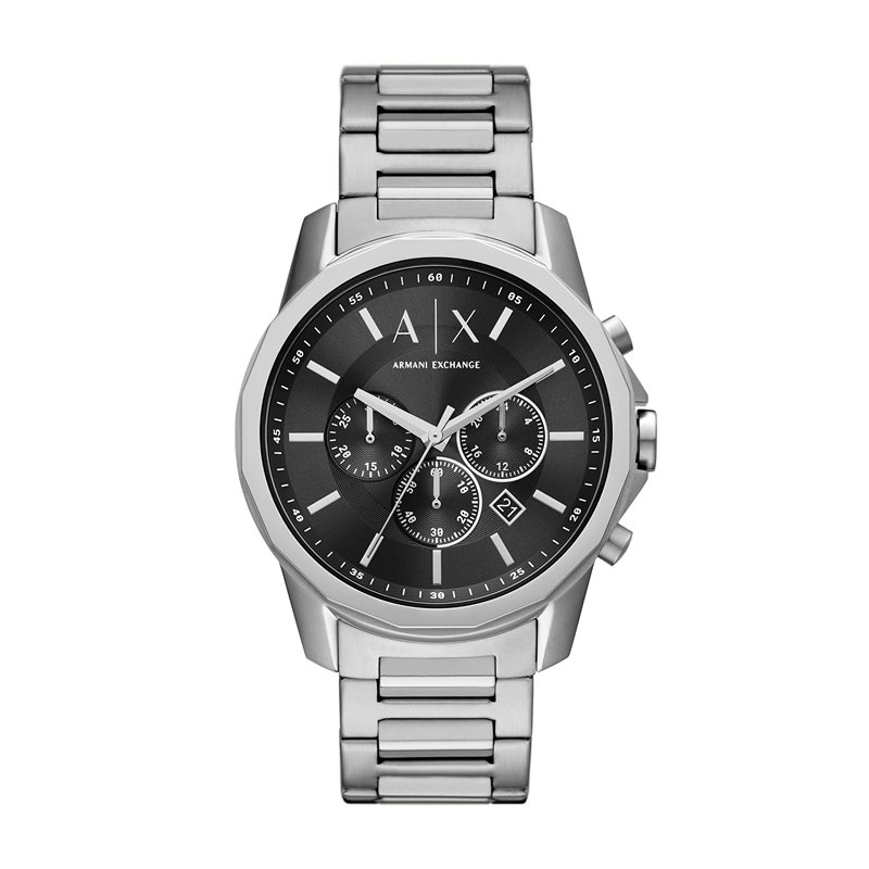 Armani Exchange Montre pour homme, mouvement chronographe, boîtier en acier inoxydable de 44 mm avec bracelet en acier inoxydable