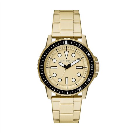 Armani Exchange Montre pour homme, mouvement à trois aiguilles, boîtier en acier inoxydable doré de 44 mm avec bracelet en acier