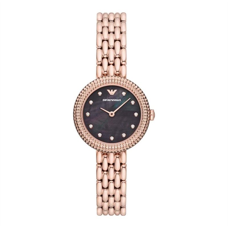 Emporio Armani Montre pour femmes, mouvement à deux aiguilles, boîtier en acier inoxydable or rose de 30 mm avec bracelet en aci