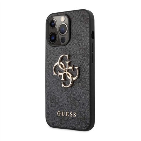 Guess GUHCP13L4GMGGR Coque de Protection pour iPhone 13 Pro/13 6,1" avec Logo en métal 4G Gris