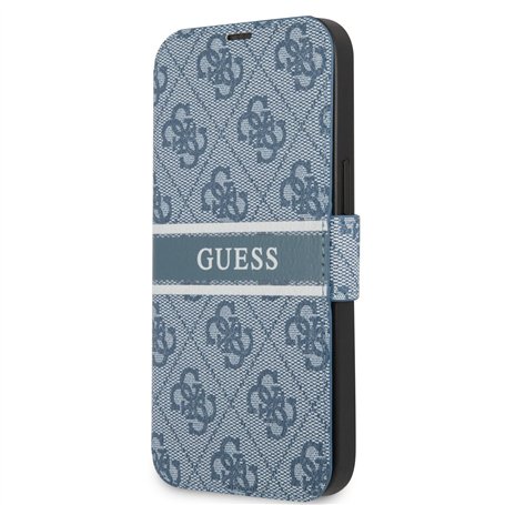 Guess GUBKP13S4GDBL Book Case 4G Stripe Étui de Protection pour iPhone 13 Mini Bleu
