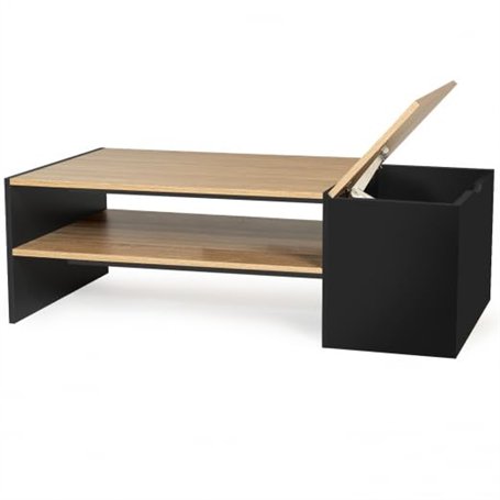 IDMarket - Table Basse Bar contemporaine rectangulaire IZIA avec Coffre Noir et Plateaux Bois