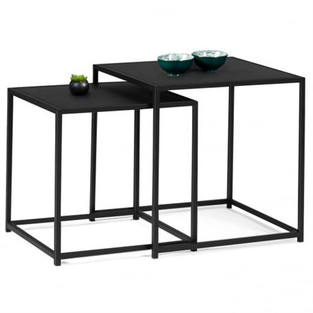 IDMarket - Lot de 2 Tables Basses gigognes Davis 40/45 en métal Noir Mat Design Industriel
