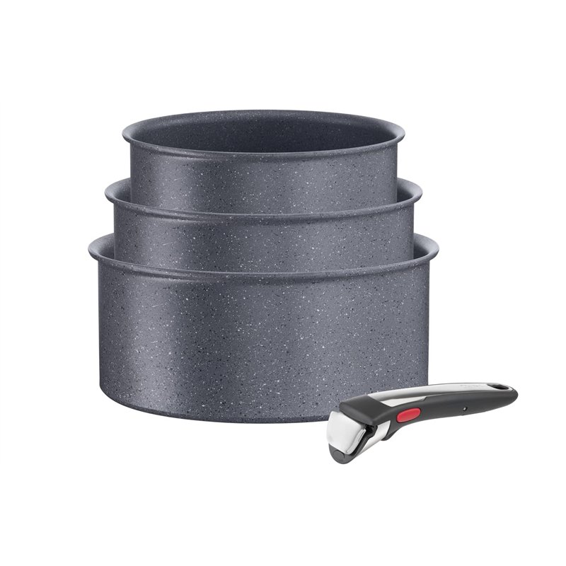 Tefal Ingenio Lot de 3 casseroles 16/18/20 cm + poignée amovible, Induction, Revêtement antiadhésif, Empilable, Compatible lave-