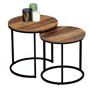 IDMarket - Lot de 2 Tables Basses gigognes Hawkins Rondes 40/45 Bois foncé Design Industriel