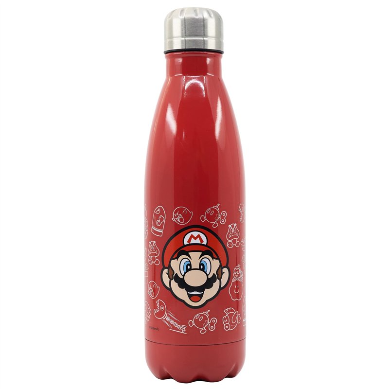 STOR Bouteille décorée avec une illustration du visage du personnage Mario en acier inoxydable 780 ml de capacité