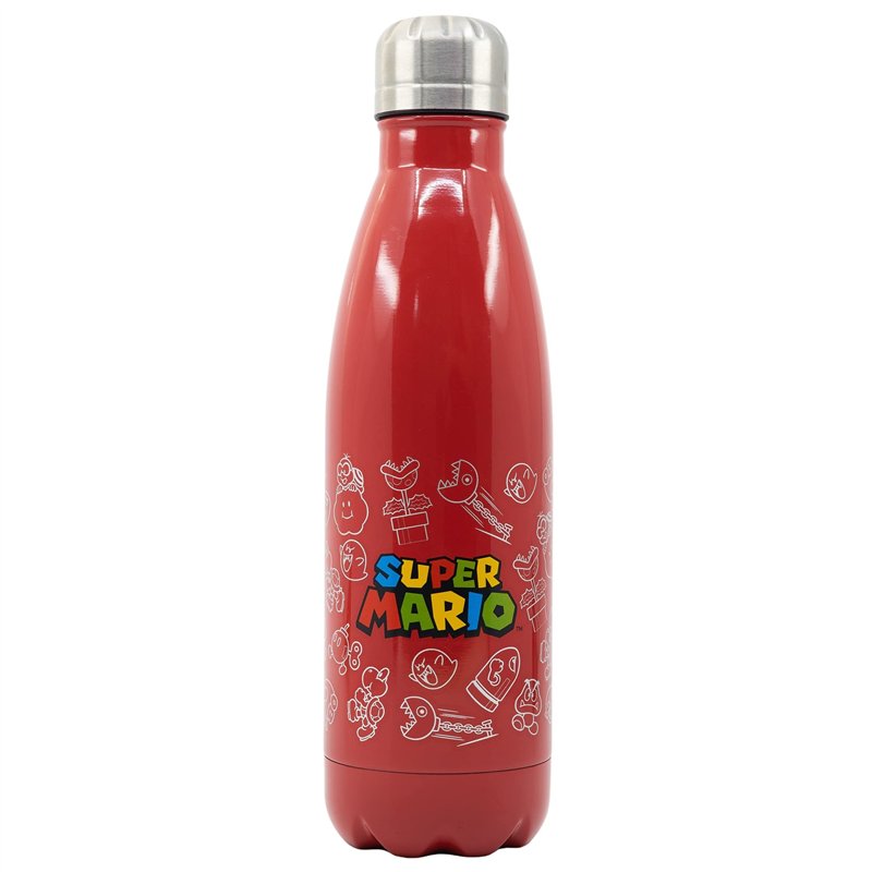 Image secondaire de STOR Bouteille décorée avec une illustration du visage du personnage Mario en acier inoxydable 780 ml de capacité