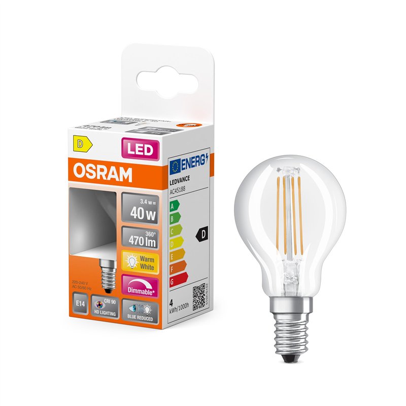 OSRAM Lampe LED dimmable Superstar avec un rendu des couleurs particulièrement élevé (CRI90), E14-base, Aspect filament ,Blanc c