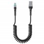 Cable iPhone Spiralé USB A à Câble Lightning, Certifié Apple Carplay et MFi, Cordon de Chargeur iPhone Court Rétractable avec Tr