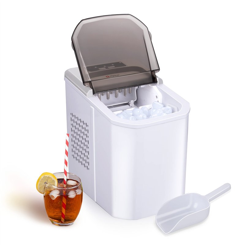 alpina Machine à Glaçons - 2 Tailles de Glaçons - Production en 10-12 Minutes - Couvercle Transparent - Blanc