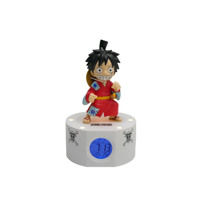 TEKNOFUN - Licence Officiel One Piece - Réveil Lumineux Luffy - Bleu, Rouge et Noir - Fonctionne avec Piles (3X AAA) ou USB (câble inclus)