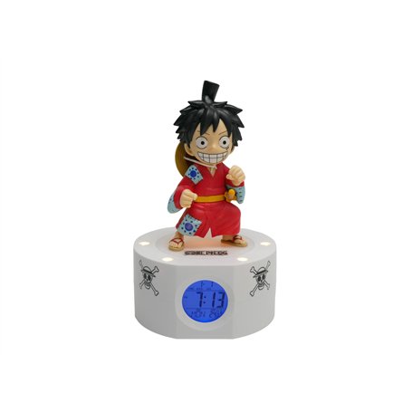 TEKNOFUN - Licence Officiel One Piece - Réveil Lumineux Luffy - Bleu, Rouge et Noir - Fonctionne avec Piles (3X AAA) ou USB (câb