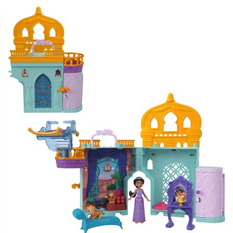 Mattel Princesses Disney Le Château de Jasmine Coffret Histoires à Empiler, maison de poupée avec mini-poupée, 2 amis et 7 éléme