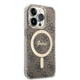 Guess Bundle Pack MagSafe 4G Coque iPhone 14 Pro + MagSafe Chargeur, Marron/Or