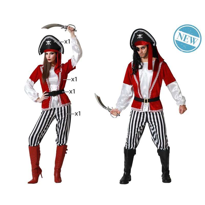 Image secondaire de ATOSA déguisement pirate pantalon rayé noir et rouge blanc adulte M
