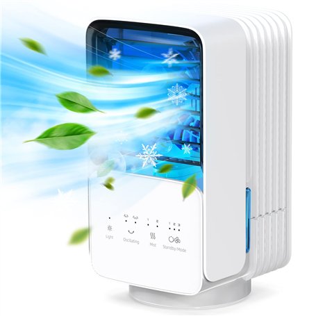OMISOON Climatiseur Portable, Climatiseur Mobile Silencieux 4 en 1, 120° Oscillation, Refroidisseur d'air de 700 ml, 3 Vitesses,