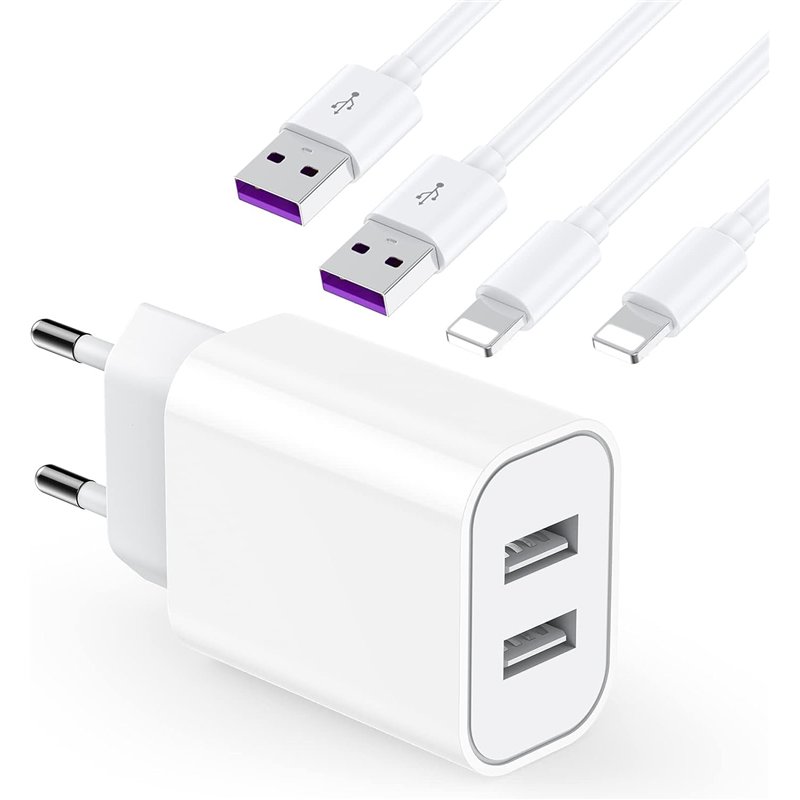 Chargeur Rapide iPhone 【Certifié MFi Apple】 Chargeur USB et 2 Câble Lightning de 2 m Adaptateur Secteur USB Universel Mural Char