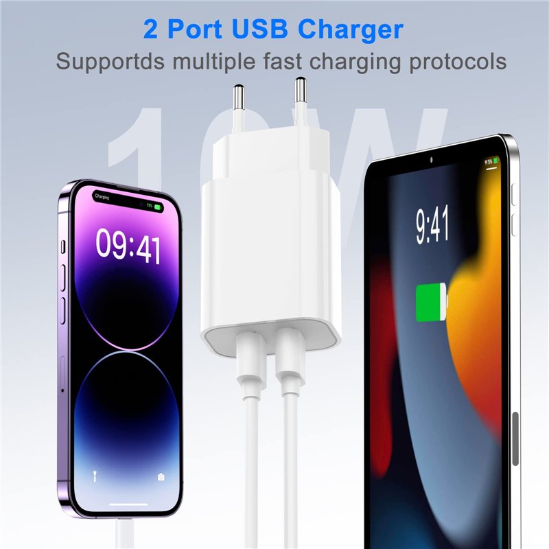 Image secondaire de Chargeur Rapide iPhone 【Certifié MFi Apple】 Chargeur USB et 2 Câble Lightning de 2 m Adaptateur Secteur USB Universel Mural Char