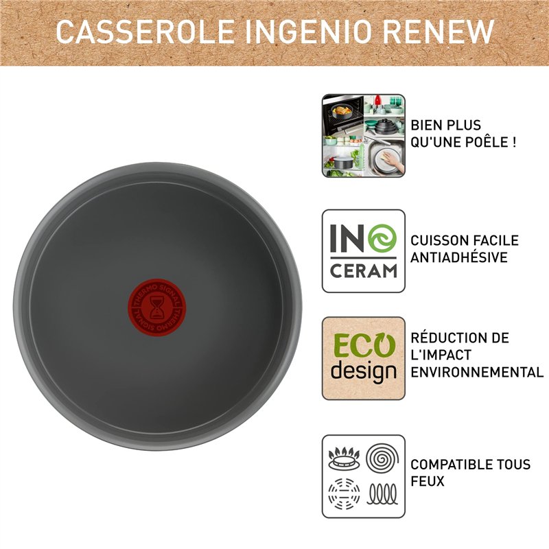 Image secondaire de Tefal Ingenio Renew Casserole 18 cm, Revêtement céramique antiadhésif, Recyclée, Cuisson saine, Thermo-Signal ™, Cuisson sûre, F