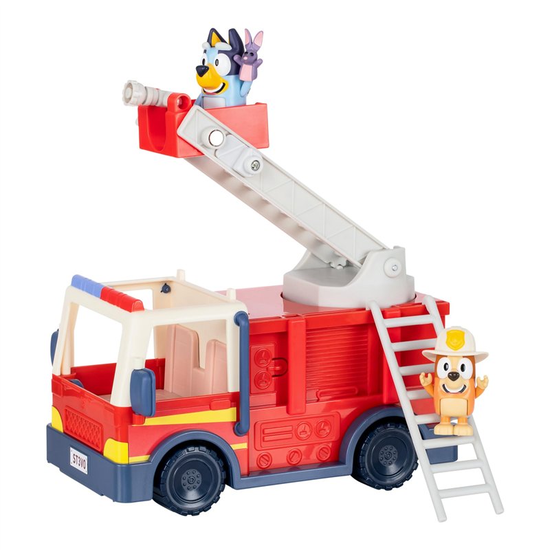 Bluey Camion De Pompier – Avec Figurines Bluey & Bingo Pompier + Bob Bilby – Échelle Pivotante & Lance Rétractable – Jouet Aventure Incendie