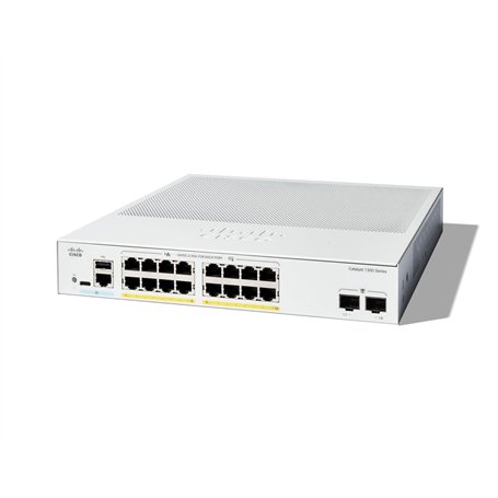 Cisco Commutateur administrable Cisco Catalyst 1300-16FP-2G, 16 Ports GE, PoE complète, Ports SFP 2x1GE, Garantie limitée à Vie