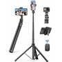190cm Trepied Smartphone en Aluminium, Extensible Perche à Selfie Trepied, Trépied de Téléphone avec Télécommandeet Support pour