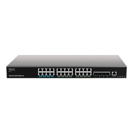 GRANDSTREAM GWN7813P Switch gérable Couche (Layer) 3 enfichables. Ports : 24 GbE RJ45 PoE 802.3 AF/at, 60 W par Port, 4 x SFP+, 